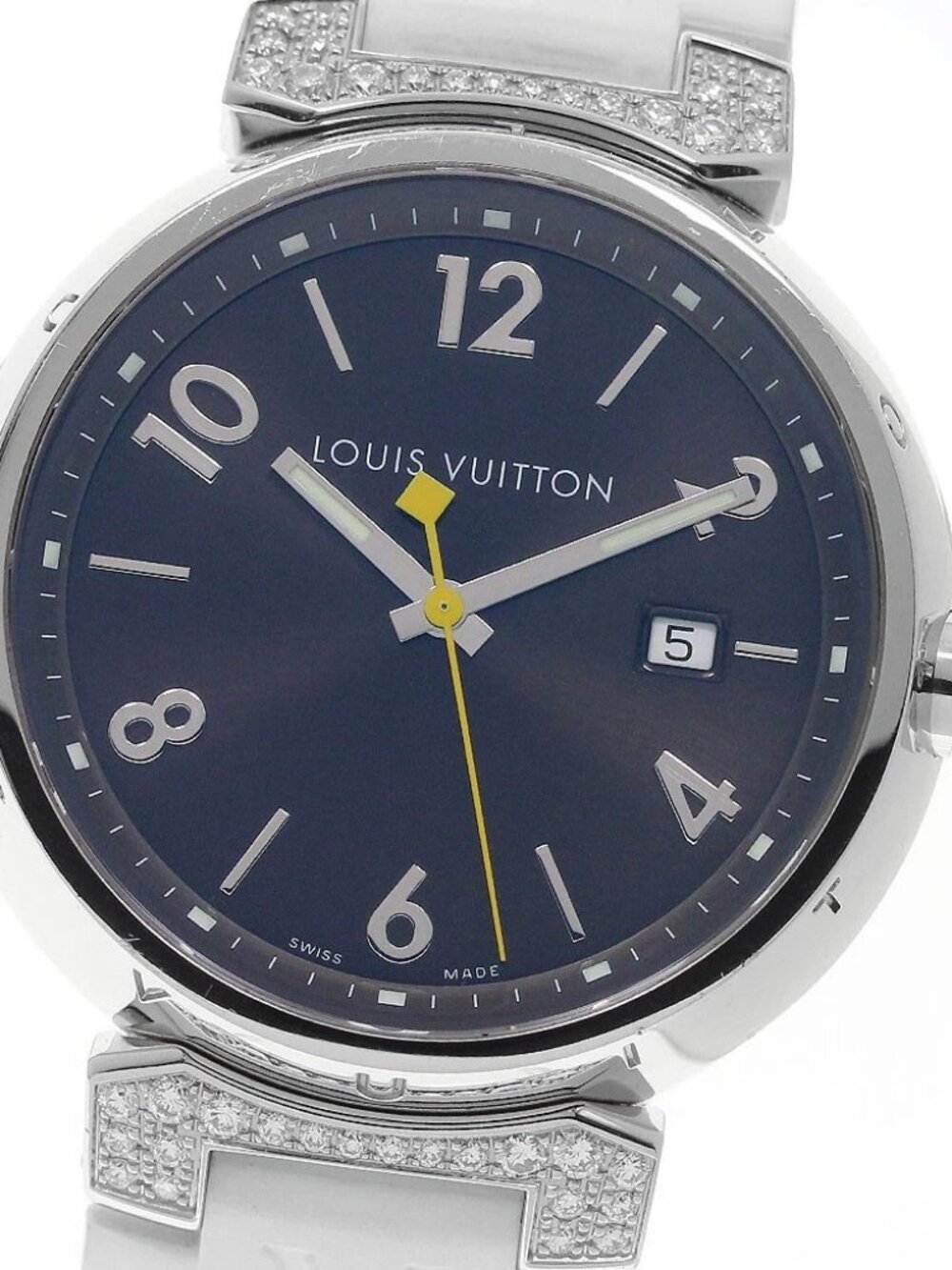 LOUIS VUITTON Tambour Q111G Rug diamond Brown Dial Quartz Men's Watch_965421